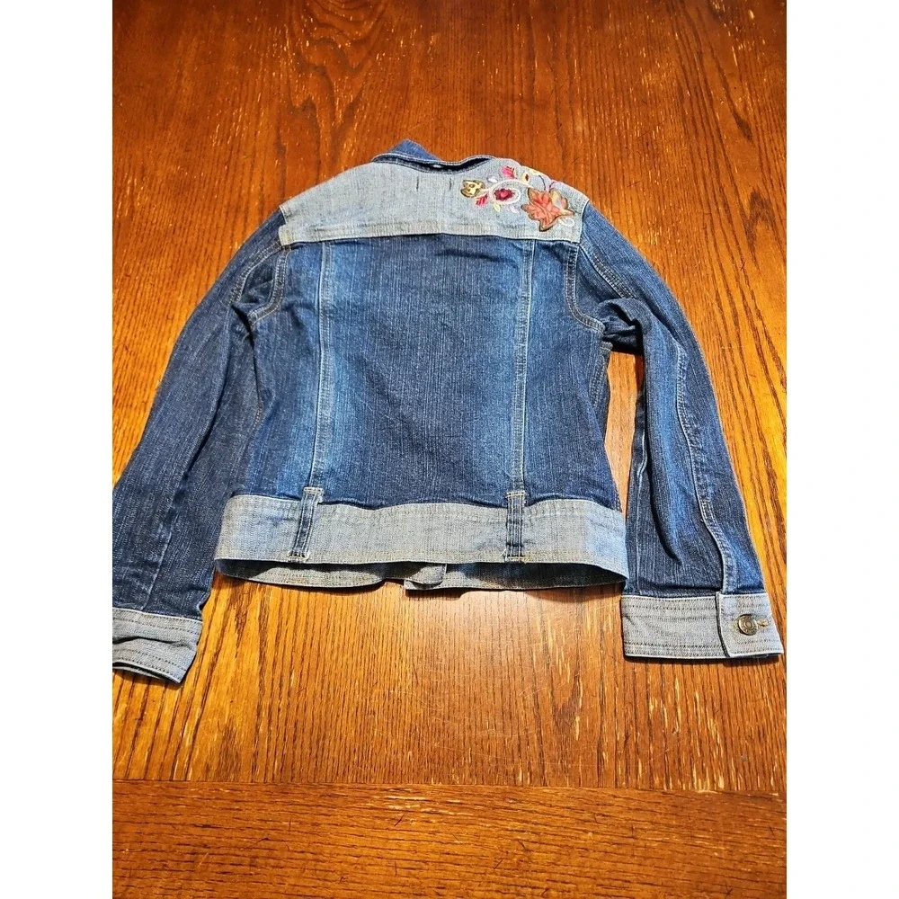 Children's Place Girls Denim Jacket Sz 5 Floral‎ Embroidered Long Sleeve (A882)